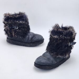 UGG Australia Y2K Classic Mini Faux Fur Buckle Short Boots Black Women's Size 4